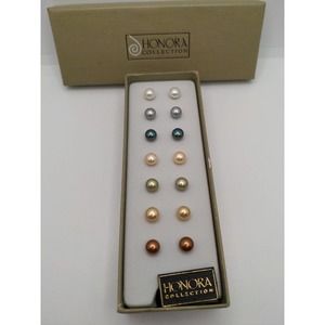 Honora Collection Freshwater Pearl Multi-color Set Of 7 Pair Button Stud...